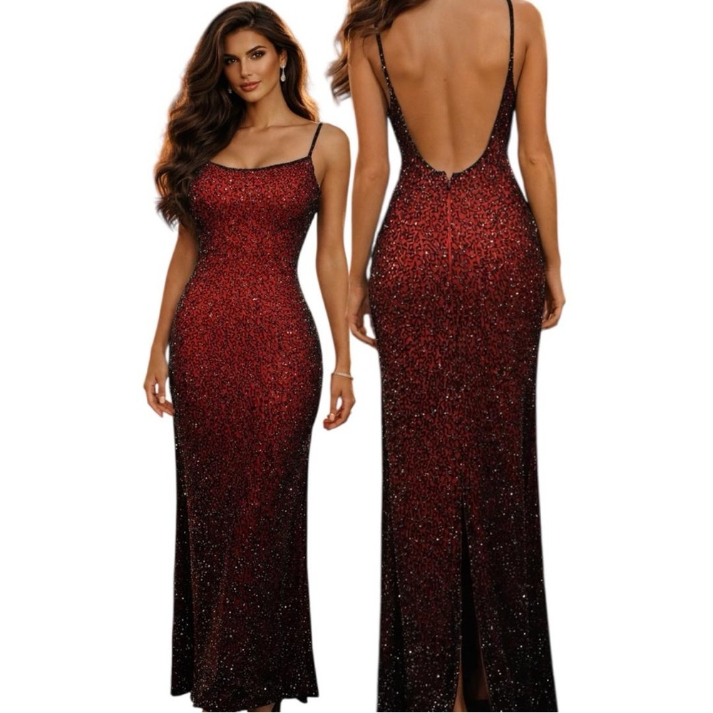 🛑LAST CHANCE🛑 Vintage 90s Y2K Silk Beaded Maxi Evening Prom Slip Backless Dress